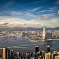 Panorama of Hong Kong City skyline before sunset 14Agosto2017